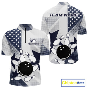 White and Blue American Flag Bowling shirts for Men Custom patriotic retro Bowling Team Jersey NQS10248