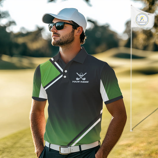 Green and Black Mens Golf Polo Shirts Custom golf clothes for men, gifts for the golfer NQS10249