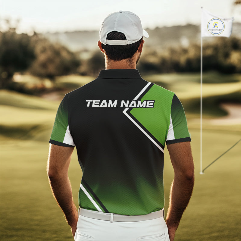 Green and Black Mens Golf Polo Shirts Custom golf clothes for men, gifts for the golfer NQS10249