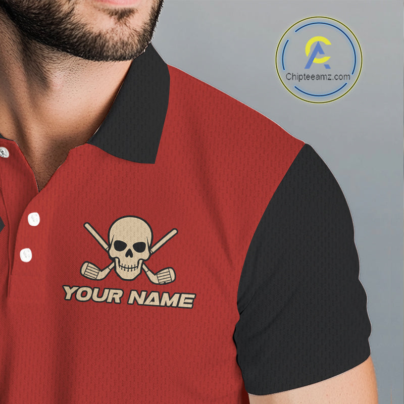 Red and Black argyle pattern Skull Golf Polo Shirts for men Custom mens golf outfit, funny golf gifts NQS10250