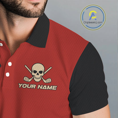 Red and Black argyle pattern Skull Golf Polo Shirts for men Custom mens golf outfit, funny golf gifts NQS10250