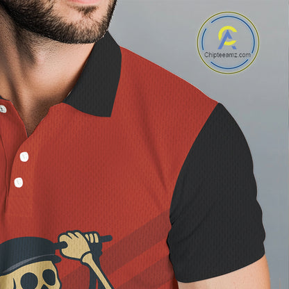 Funny argyle pattern Skull Golf Polo Shirts for men Custom mens golf attire, cool golf gifts | Red NQS10251