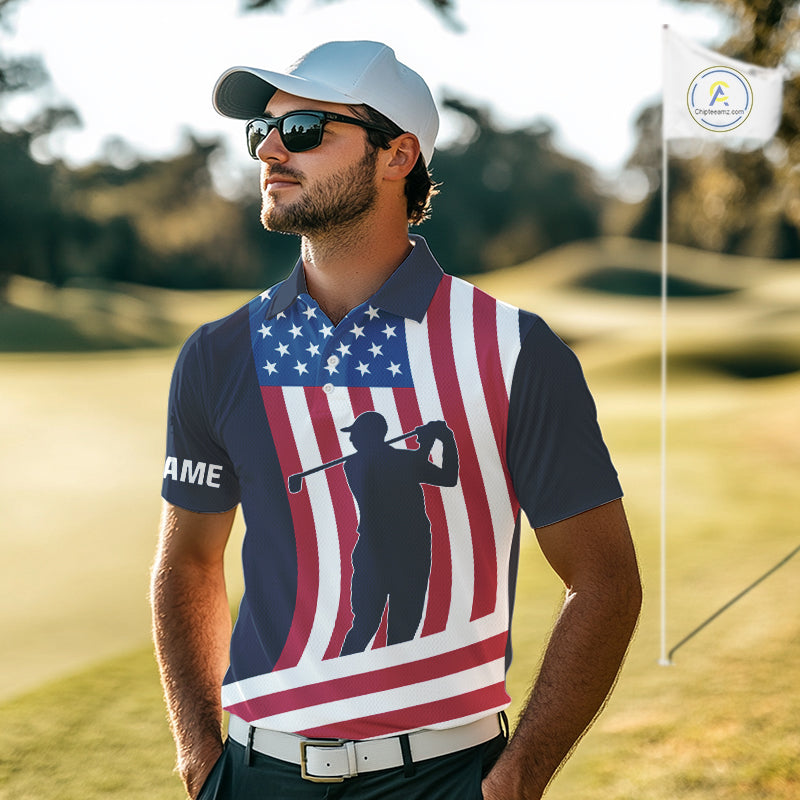 American Flag Mens golf polo shirt custom men's patriotic polo shirts, best golf shirts for men NQS10253