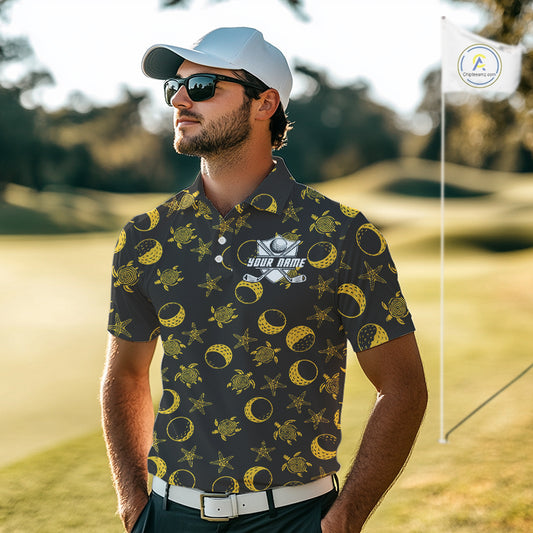 Black and Gold golf pattern Men golf polo shirts Custom best mens golf wear, personalized golf gifts NQS10130