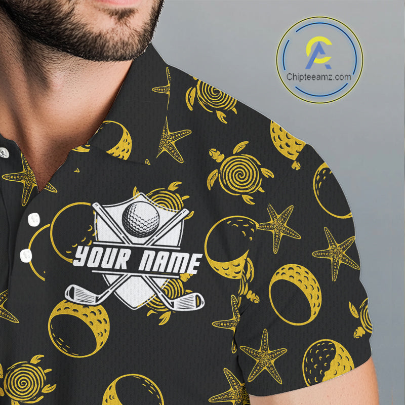 Black and Gold golf pattern Men golf polo shirts Custom best mens golf wear, personalized golf gifts NQS10130