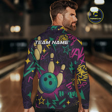 Load image into Gallery viewer, Custom purple graffiti pattern funny Bowling shirts for Men, bowling team league jerseys with Name NQS10270