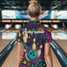 Load image into Gallery viewer, Custom purple graffiti pattern funny Bowling shirts for Women, bowling team league jerseys with Name NQS10270