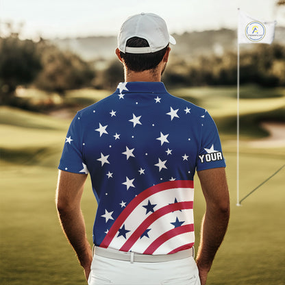 Red, White and Blue stars pattern Men golf polo shirts Custom American Flag patriotic mens golf top NQS10138