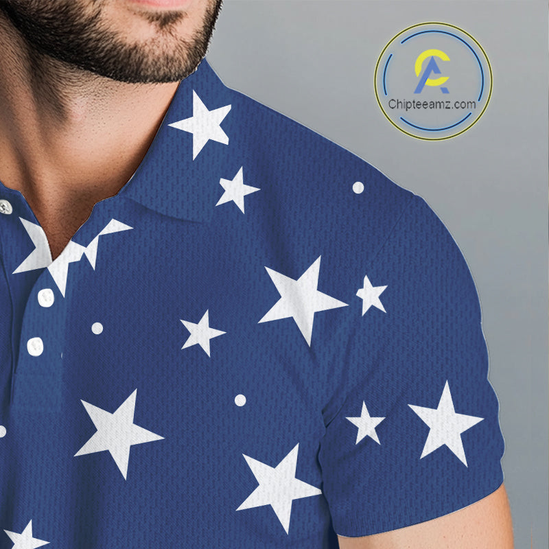 Red, White and Blue stars pattern Men golf polo shirts Custom American Flag patriotic mens golf top NQS10138