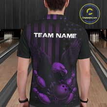 Load image into Gallery viewer, Black and Purple American Flag Eagle Bowling Shirt For Mens Custom Patriotic Team bowling jerseys NQS10479