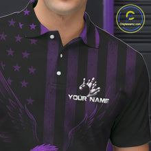 Load image into Gallery viewer, Black and Purple American Flag Eagle Bowling Shirt For Mens Custom Patriotic Team bowling jerseys NQS10479