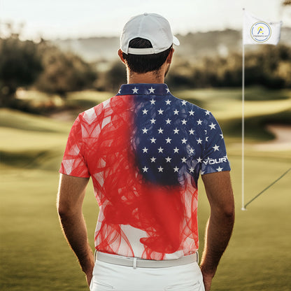 Custom Smoke American Flag Patriotic Golf Polo Shirt For Men, Personalized Mens Golf top NQS10497