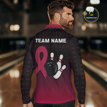 Load image into Gallery viewer, Black and Pink ribbon pattern Bowling shirts for Men Custom breast cancer bowling team jerseys NQS10158