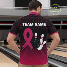 Load image into Gallery viewer, Black and Pink ribbon pattern Bowling shirts for Men Custom breast cancer bowling team jerseys NQS10158