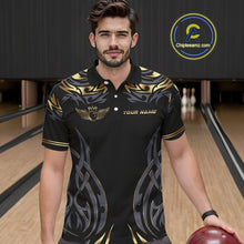 Load image into Gallery viewer, Personalized Black And Gold tribal pattern Bowling Shirts For Men, angel wings Bowling Team jerseys NQS10298