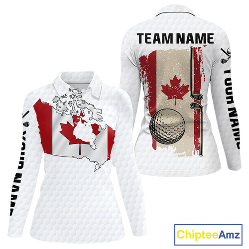 Personalized vintage Canadian Flag Women golf polo shirts Custom Patriotic Golf outfit For ladies NQS10182