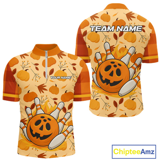 Funny Pumpkin Bowling Ball and pins Bowling Shirts for Men custom Halloween bowling team jerseys NQS10531