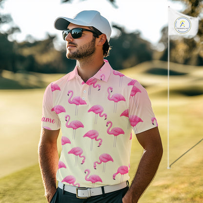 Personalized pink gradient Flamingo pattern Men golf polo shirt Custom golf team theme outfits NQS10324
