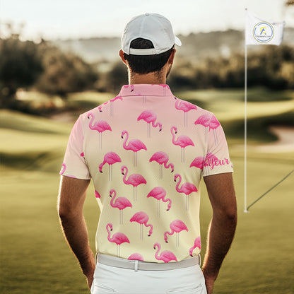 Personalized pink gradient Flamingo pattern Men golf polo shirt Custom golf team theme outfits NQS10324