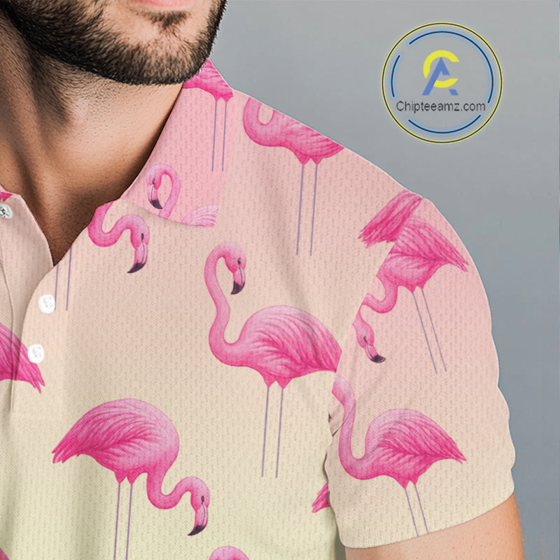 Personalized pink gradient Flamingo pattern Men golf polo shirt Custom golf team theme outfits NQS10324