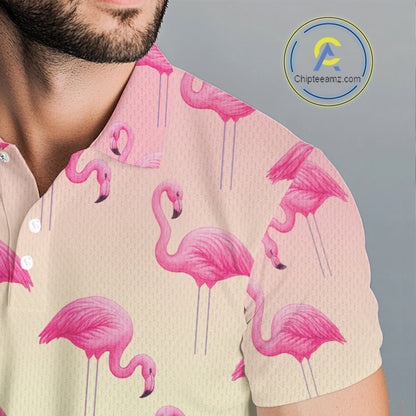 Personalized pink gradient Flamingo pattern Men golf polo shirt Custom golf team theme outfits NQS10324