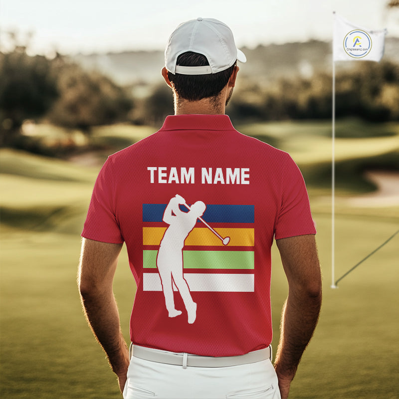 Retro colorful argyle pattern Men golf polo shirt custom Team Golf Outfits for mens | Red NQS10327