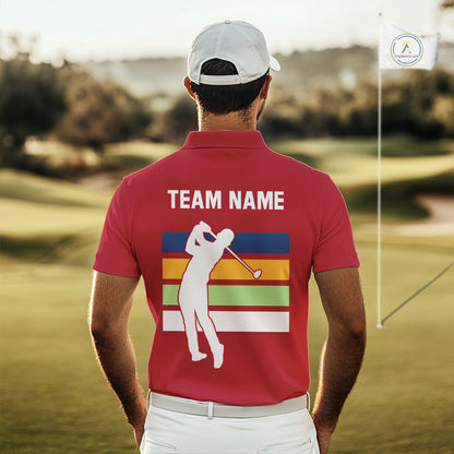 Retro colorful argyle pattern Men golf polo shirt custom Team Golf Outfits for mens | Red NQS10327