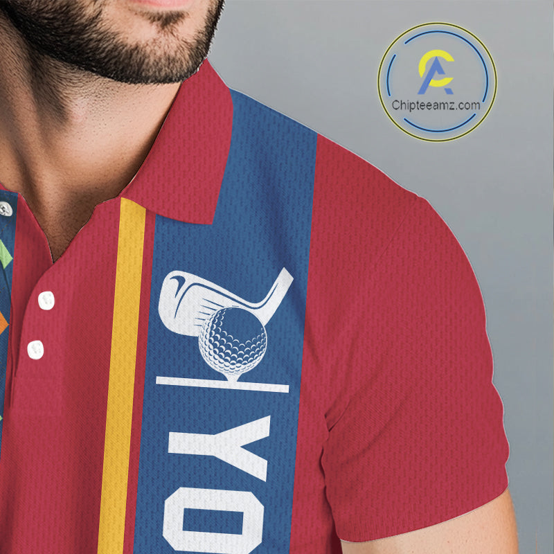Retro colorful argyle pattern Men golf polo shirt custom Team Golf Outfits for mens | Red NQS10327