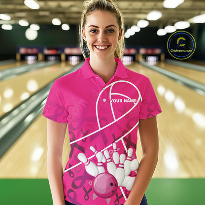 Pink ribbon pattern breast cancer awareness Bowling Shirts For Women Custom team bowling jerseys NQS10190