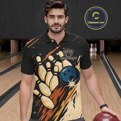 Retro Black galaxy Mens Bowling Polo, Quarter Zip shirts custom vintage bowling team league jerseys NQS10547