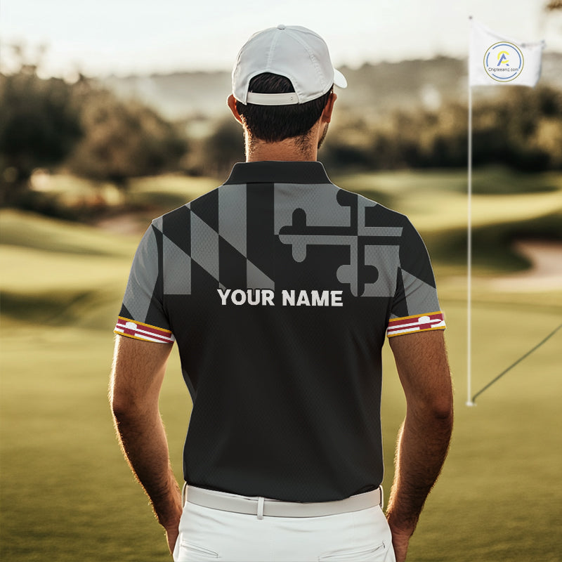 Maryland Flag black Men golf polo shirt Custom Patriotic Mens Golf top, gifts for golf lovers NQS10195