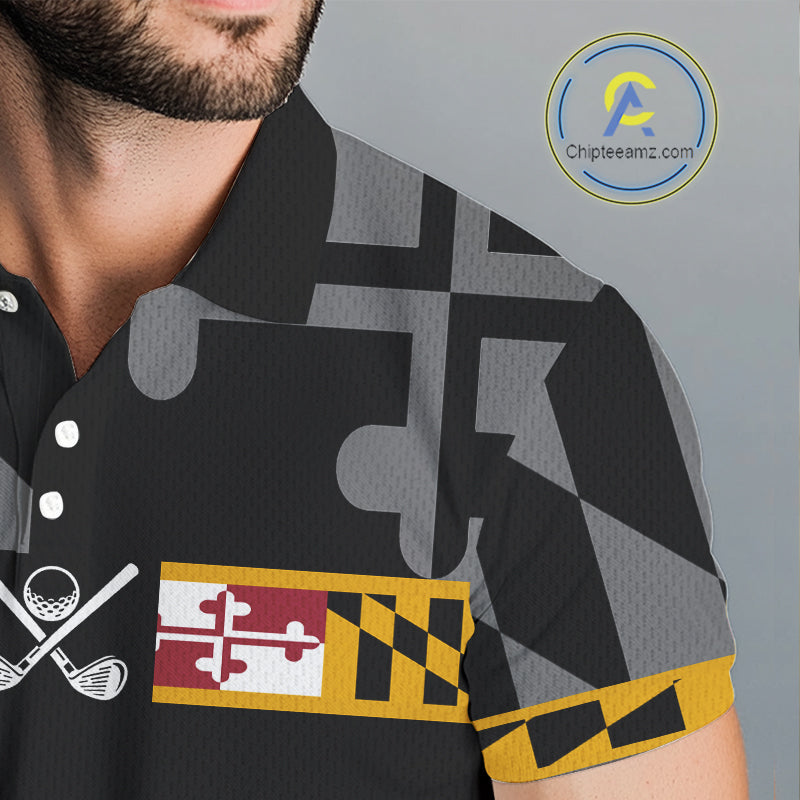 Maryland Flag black Men golf polo shirt Custom Patriotic Mens Golf top, gifts for golf lovers NQS10195