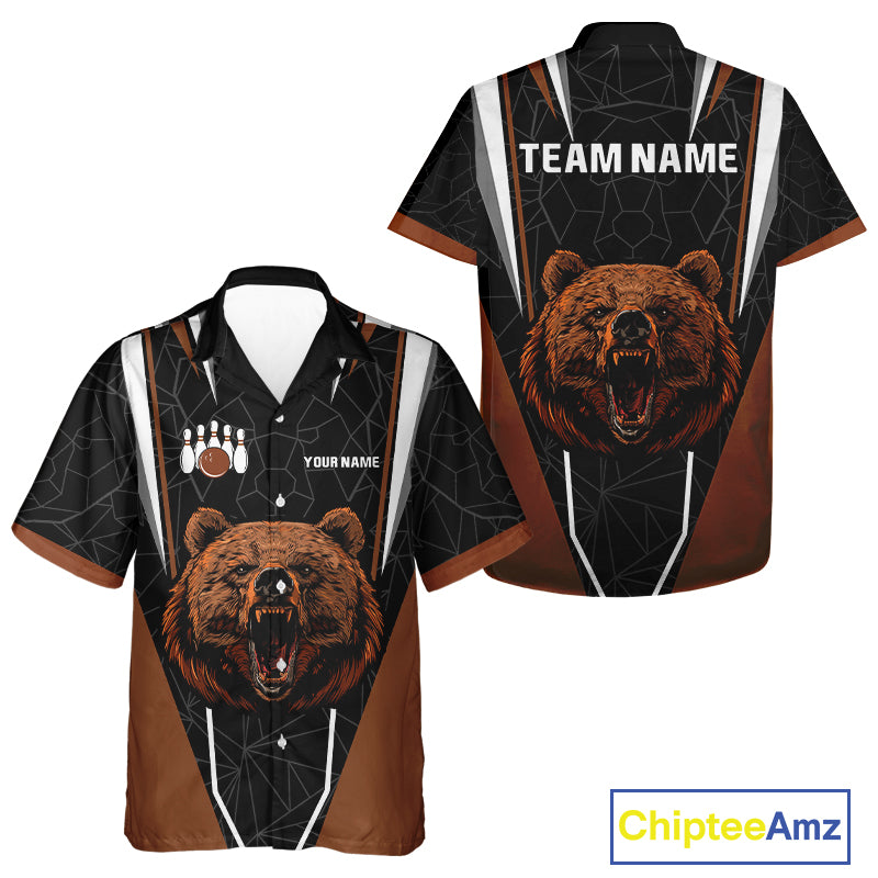 Personalized Bear Bowling Hawaiian Shirt, Bear Bowling Team Brown League Button up shirt NQS10344