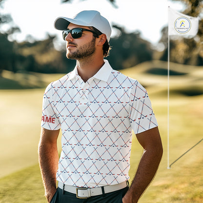 Red, White and Blue golf clubs pattern Men golf polo shirt Custom Patriotic golf outfits for men NQS10198