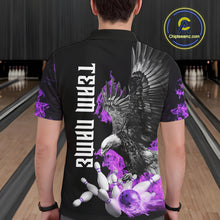 Load image into Gallery viewer, Custom Purple Flame Black Eagle Bowling Polo, Quarter Zip Shirt For Men, Team Bowling Clothes NQS10351