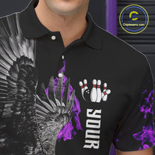 Load image into Gallery viewer, Custom Purple Flame Black Eagle Bowling Polo, Quarter Zip Shirt For Men, Team Bowling Clothes NQS10351