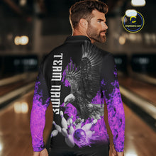 Load image into Gallery viewer, Custom Purple Flame Black Eagle Bowling Polo, Quarter Zip Shirt For Men, Team Bowling Clothes NQS10351