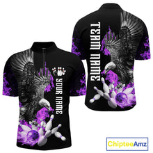 Load image into Gallery viewer, Custom Purple Flame Black Eagle Bowling Polo, Quarter Zip Shirt For Men, Team Bowling Clothes NQS10351
