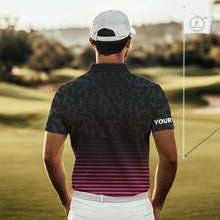 Load image into Gallery viewer, Pink and black Ribbons Pattern Mens Golf Polo Shirts Custom Breast cancer awareness Team Golf attire NQS10559