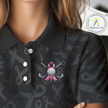 Load image into Gallery viewer, Pink and black Ribbons Pattern Women Golf Polo Shirt Custom Breast cancer awareness Team Golf attire NQS10559