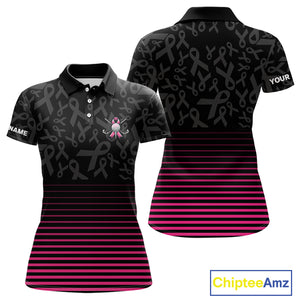 Pink and black Ribbons Pattern Women Golf Polo Shirt Custom Breast cancer awareness Team Golf attire NQS10559