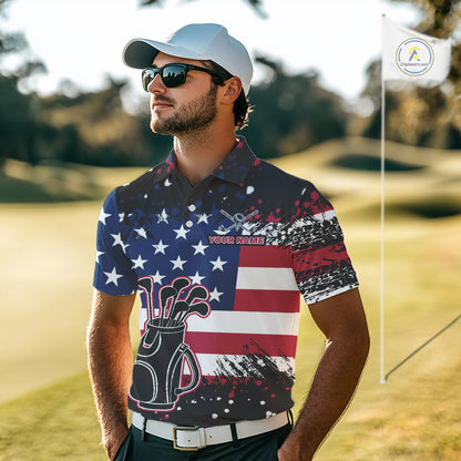 American Flag Black golf polo shirts for men custom patriotic retro golf team shirts, golfer gifts NQS10211