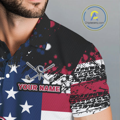 American Flag Black golf polo shirts for men custom patriotic retro golf team shirts, golfer gifts NQS10211