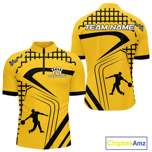 Custom Black and Yellow Bowling Shirts For Men, Personalized Team Bowling Jersey Bowler Outfit NQS10575