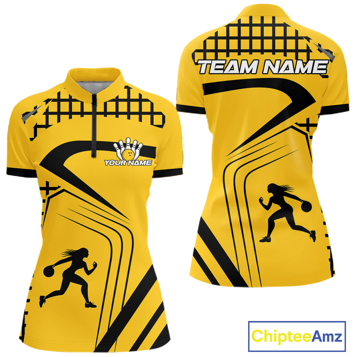 Custom Black and Yellow Bowling Shirts For Women, Personalized Team Bowling Jersey Bowler Outfit NQS10575