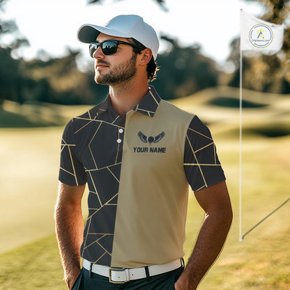 Black and Gold pattern Mens Golf polo shirts custom golf attire for men, golfing gifts NQS10359