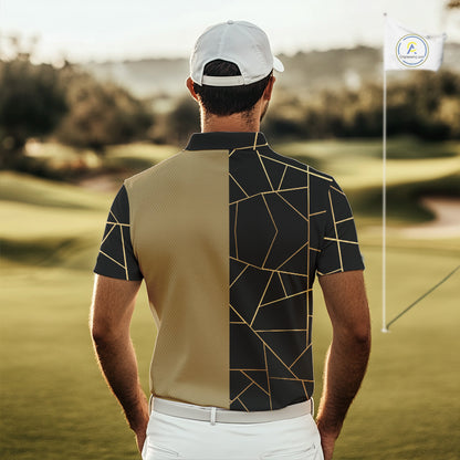 Black and Gold pattern Mens Golf polo shirts custom golf attire for men, golfing gifts NQS10359