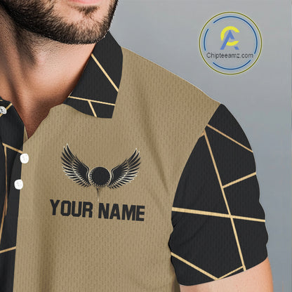 Black and Gold pattern Mens Golf polo shirts custom golf attire for men, golfing gifts NQS10359