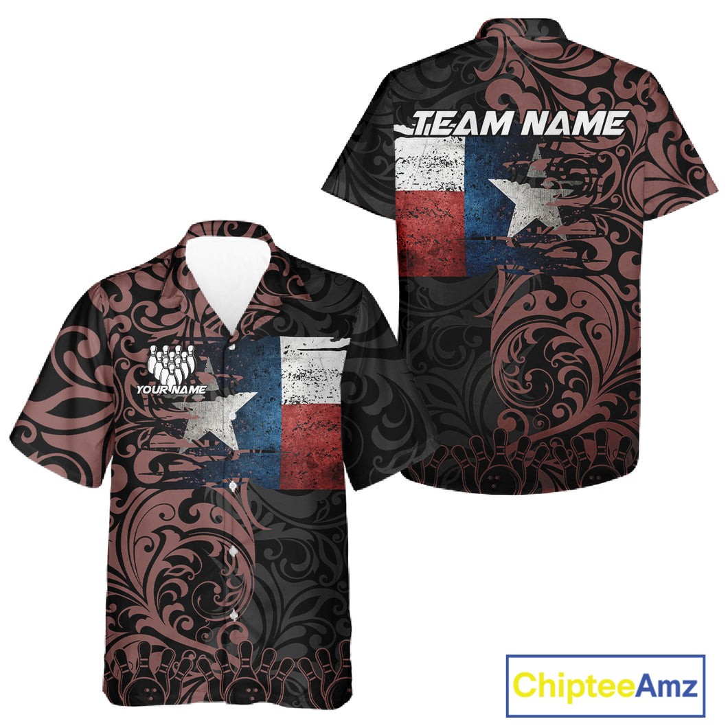 Texas Flag tribal pattern Bowling Hawaiian Shirt Custom patriotic Team bowling jersey NQS10583