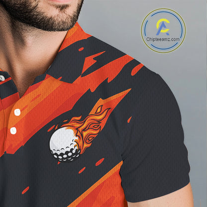 Black and Orange Flame Golf polo shirts for mens Custom mens golf outfit, personalized golf gifts NQS10069